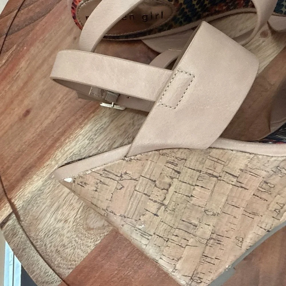 Madden Girl Elementt Tan Cork Platform Wedge Sandals Womens 7M Nude Boho Summer